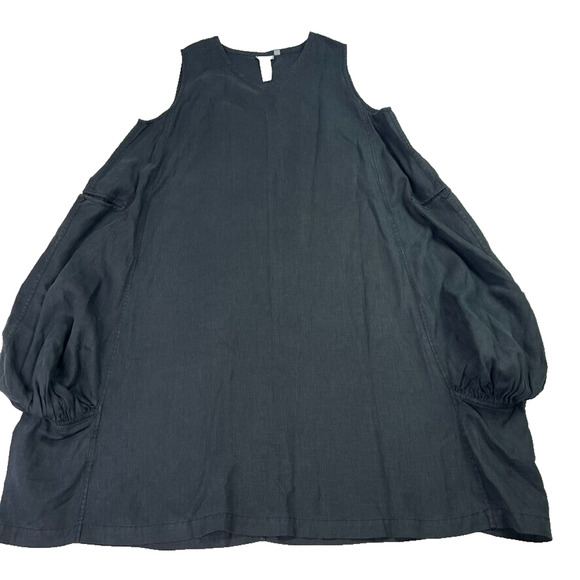 Cheyenne Dress Womens S/M Black Linen Generous Side Pockets Artsy Lagen